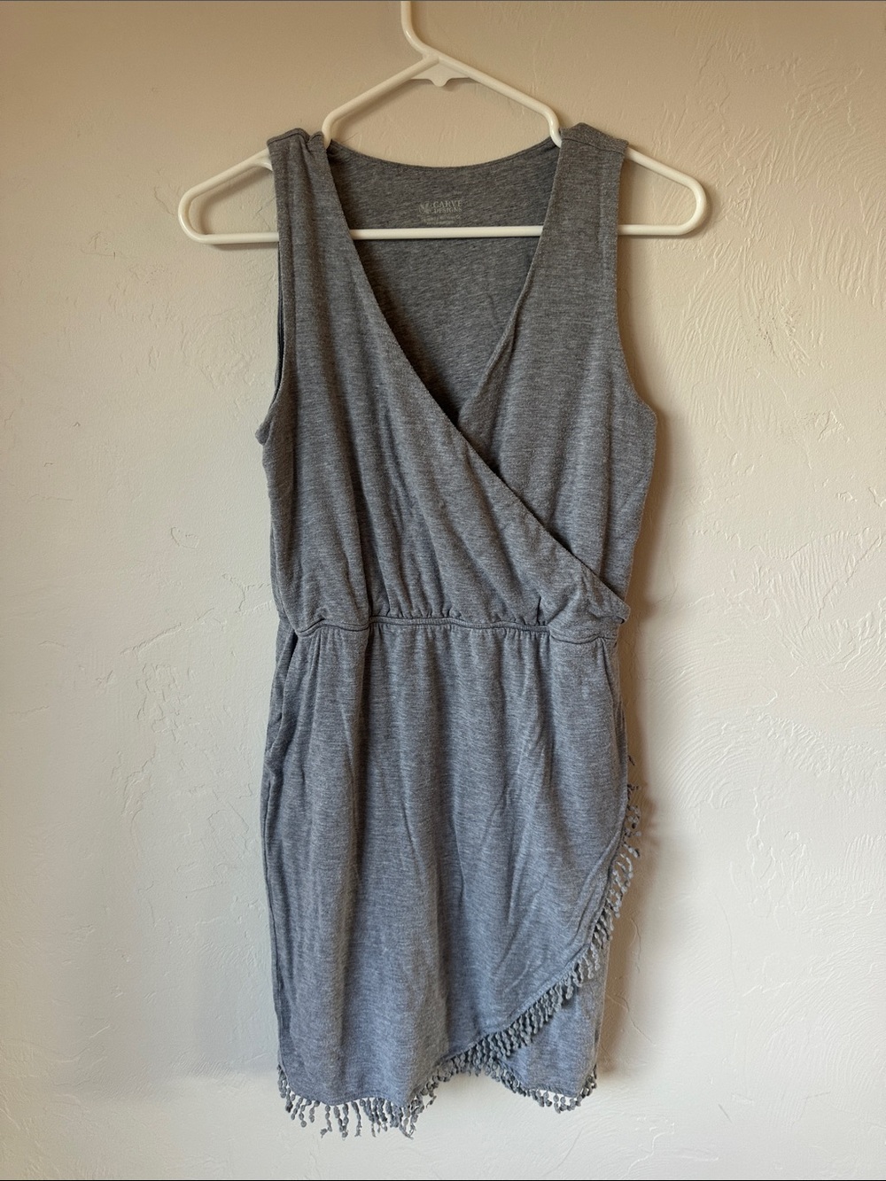 Carve Designs Gray One-Shoulder Wrap Fringe Dress